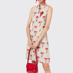 Giorgio Armani Cream Shift Dress with Red Palm Print